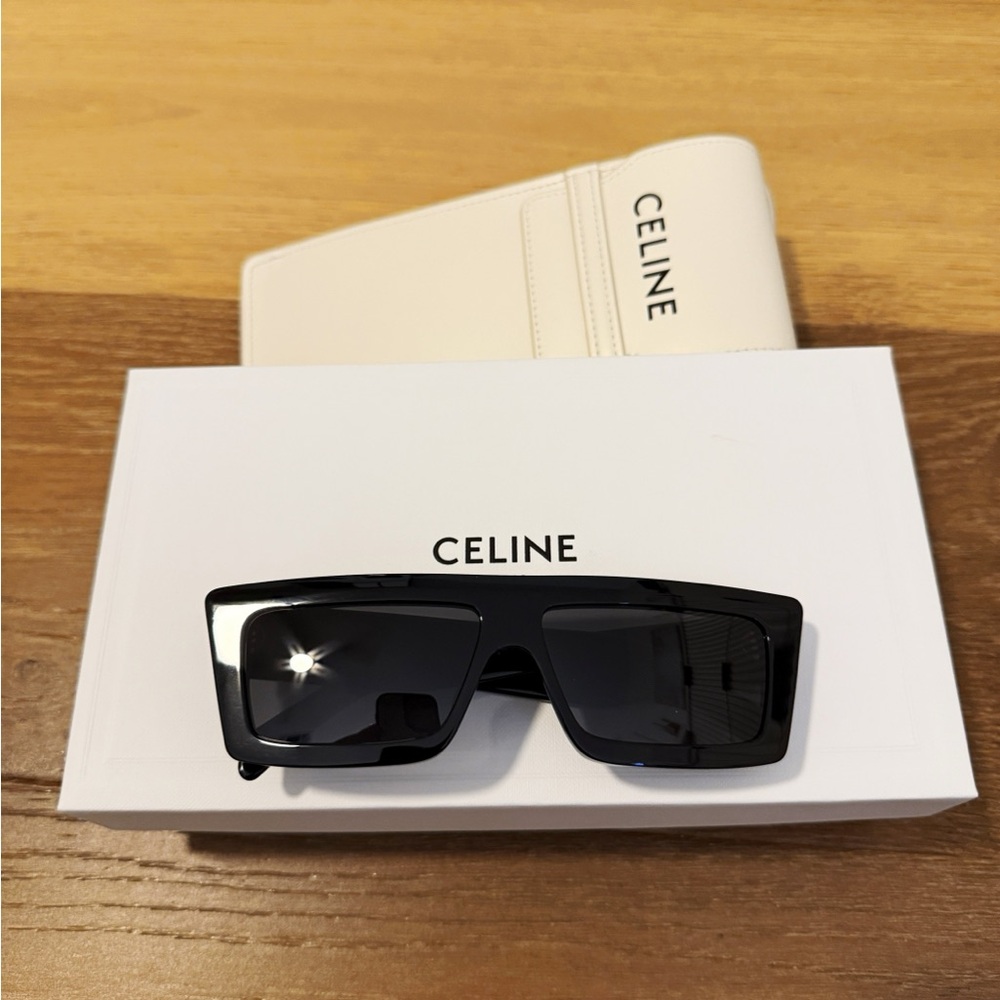 Celine Glossy Black Rectangular Sunglasses